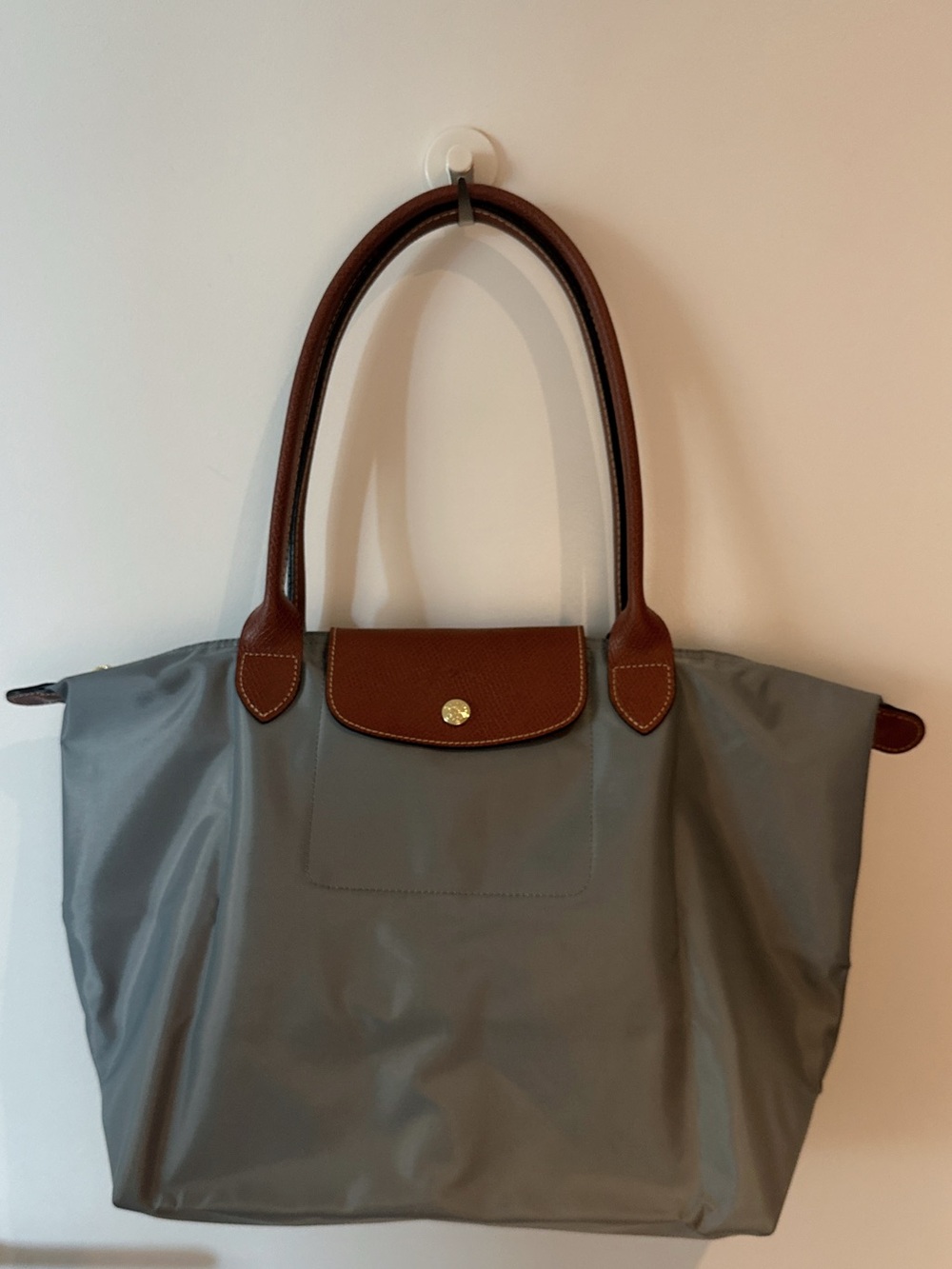 Longchamp gray blue nylon tote with brown leather trim - Shoulder bag L